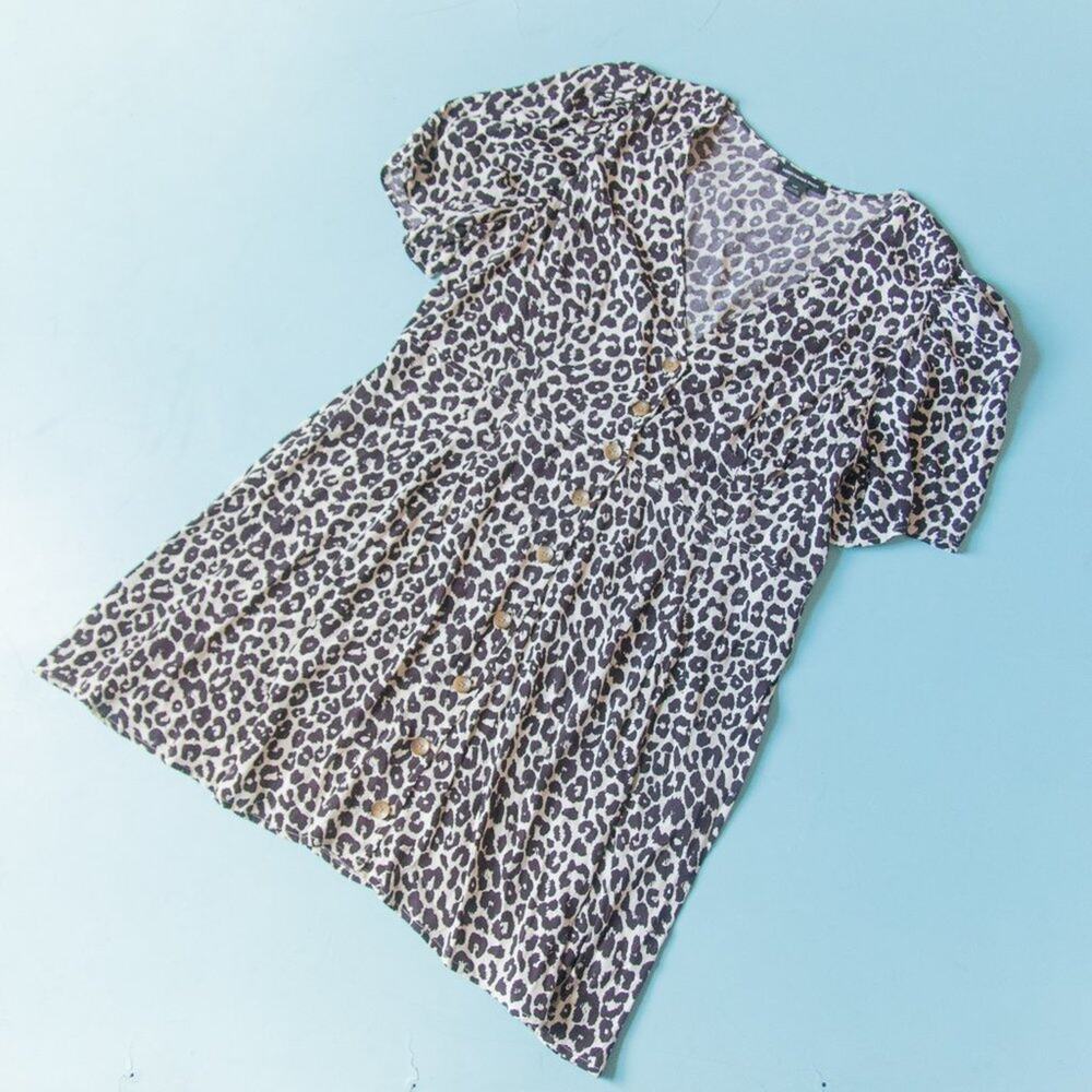 Something Navy Leopard Print Button Front Short S… - image 2